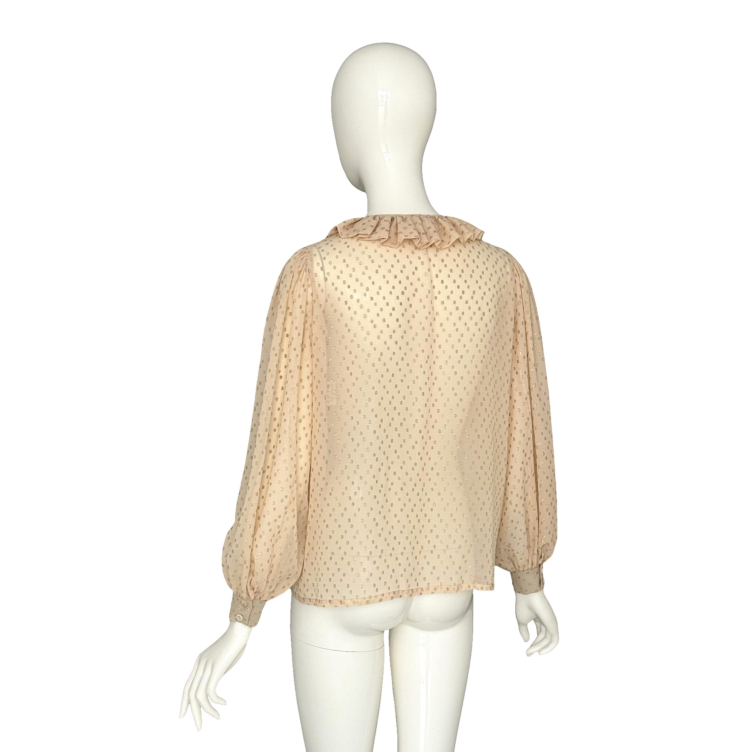 Yves Saint Laurent Rive Gauche FW 1978 Camicetta vintage in seta crema e Dot Dot Oro in vendita 6