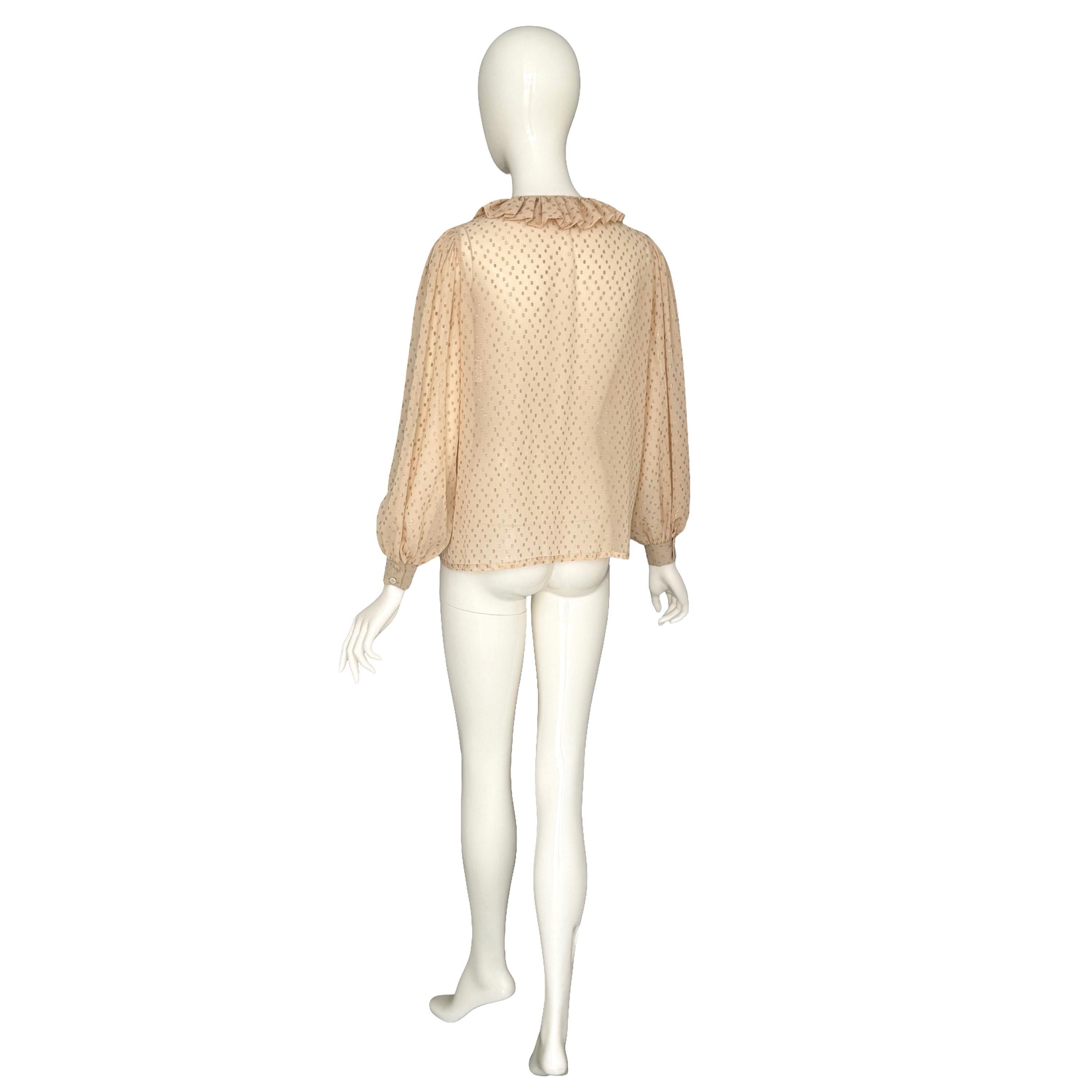 Yves Saint Laurent Rive Gauche FW 1978 Camicetta vintage in seta crema e Dot Dot Oro in vendita 7