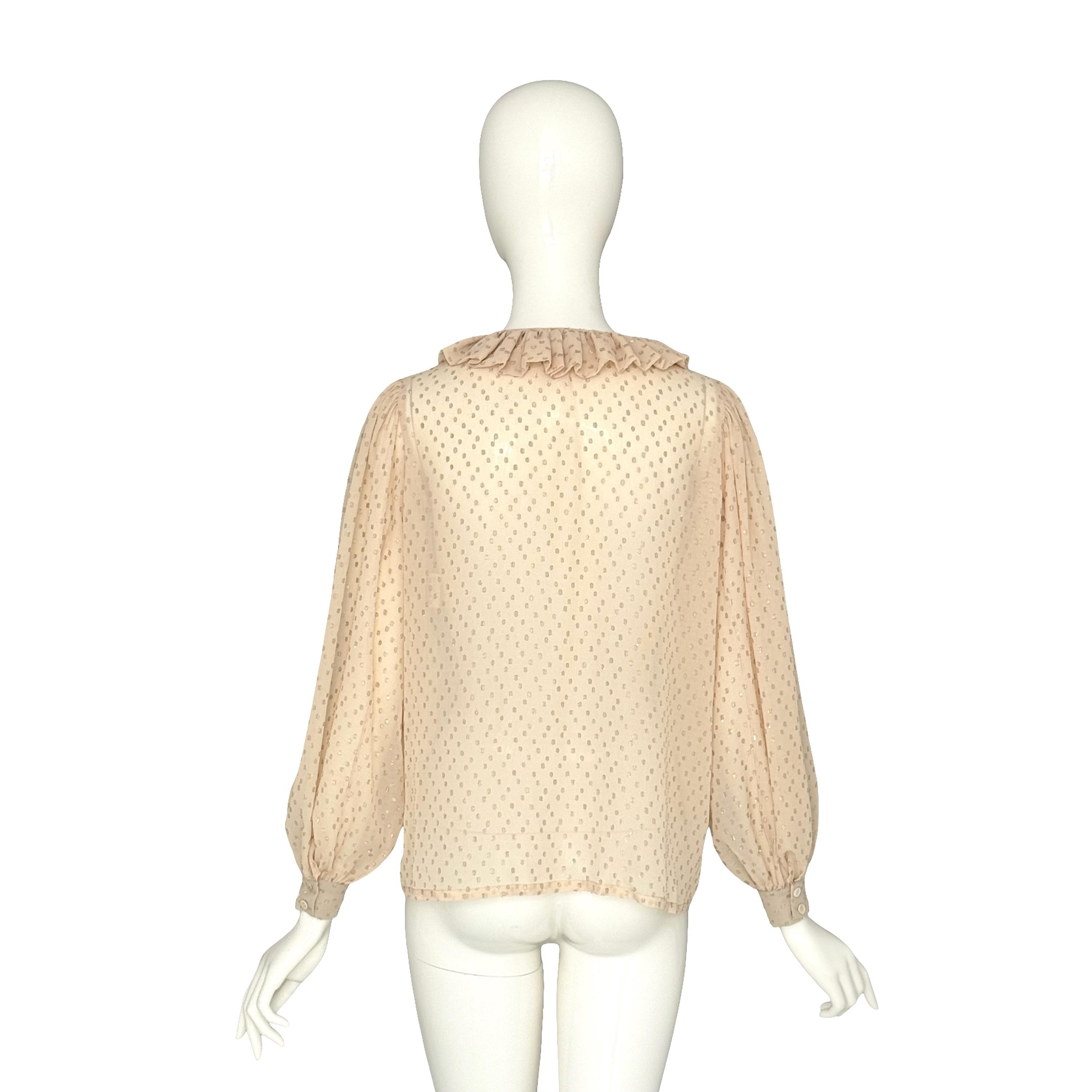 Yves Saint Laurent Rive Gauche FW 1978 Camicetta vintage in seta crema e Dot Dot Oro in vendita 8