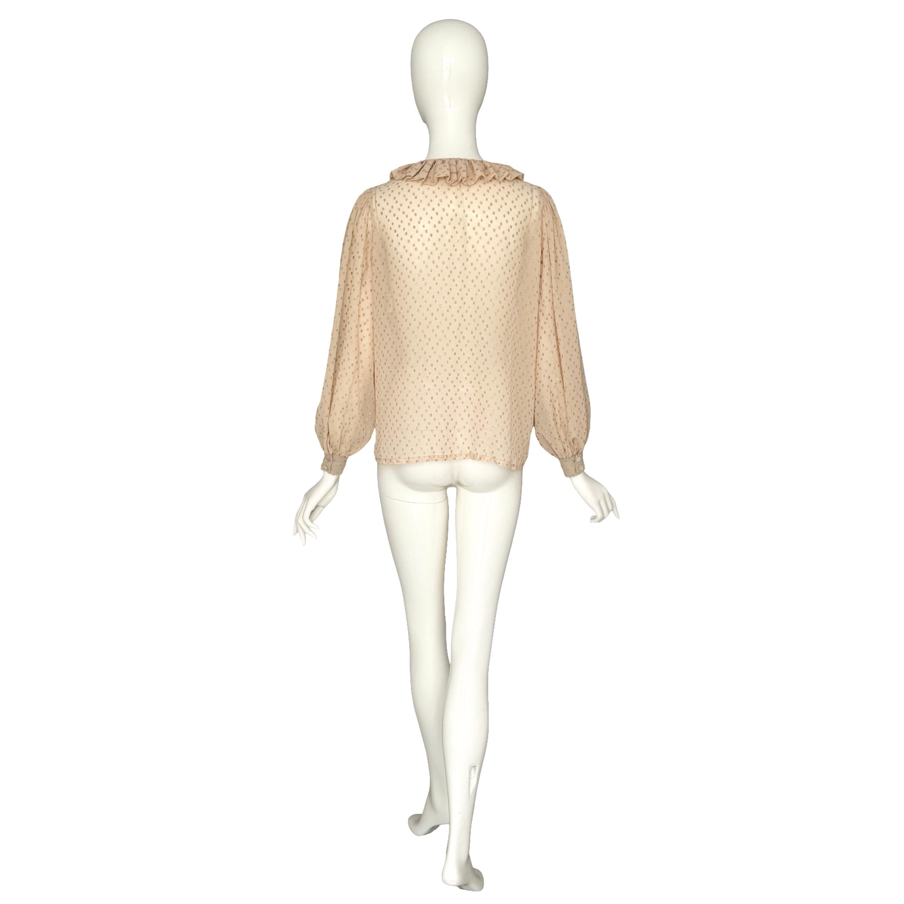 Yves Saint Laurent Rive Gauche FW 1978 Camicetta vintage in seta crema e Dot Dot Oro in vendita 9