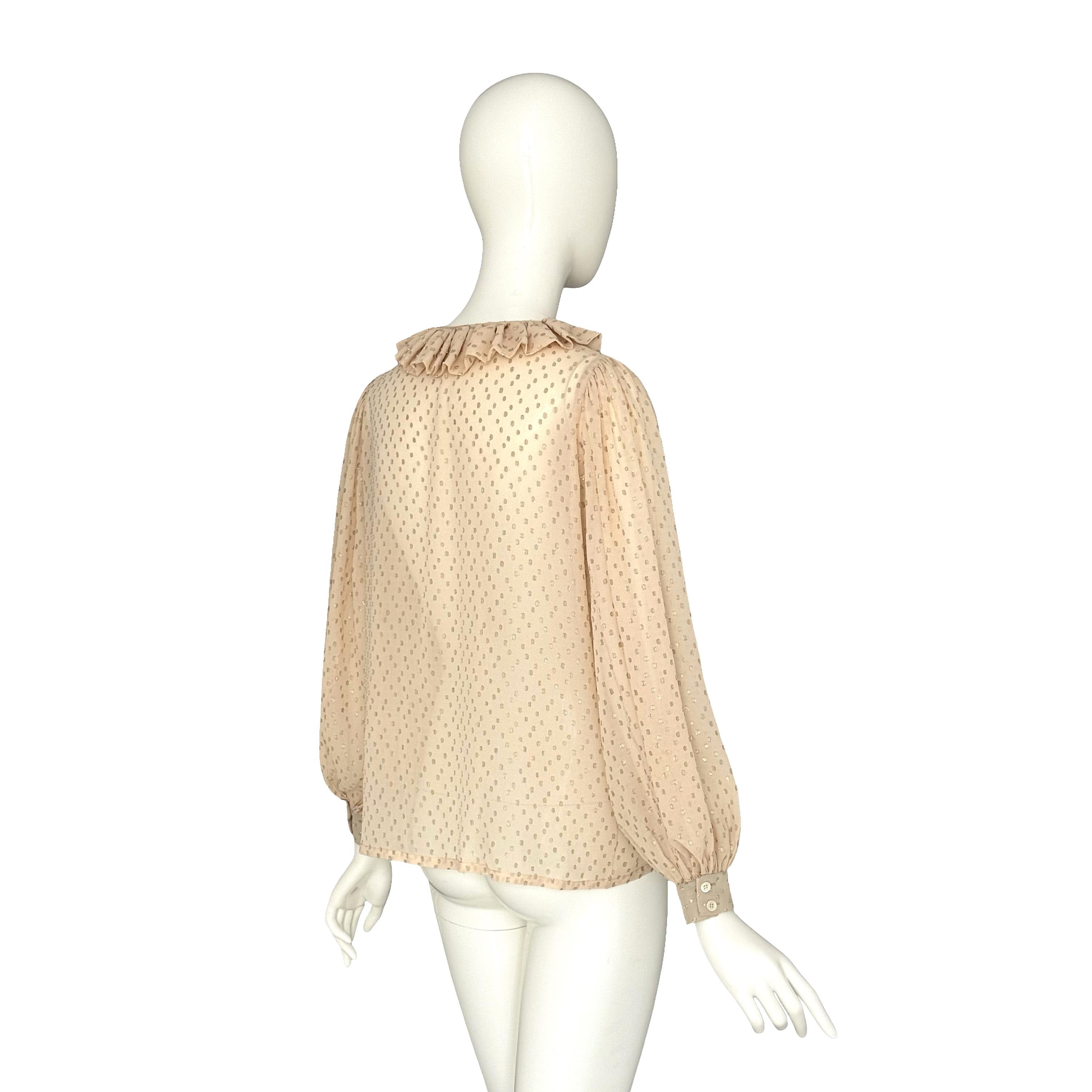 Yves Saint Laurent Rive Gauche FW 1978 Camicetta vintage in seta crema e Dot Dot Oro in vendita 10