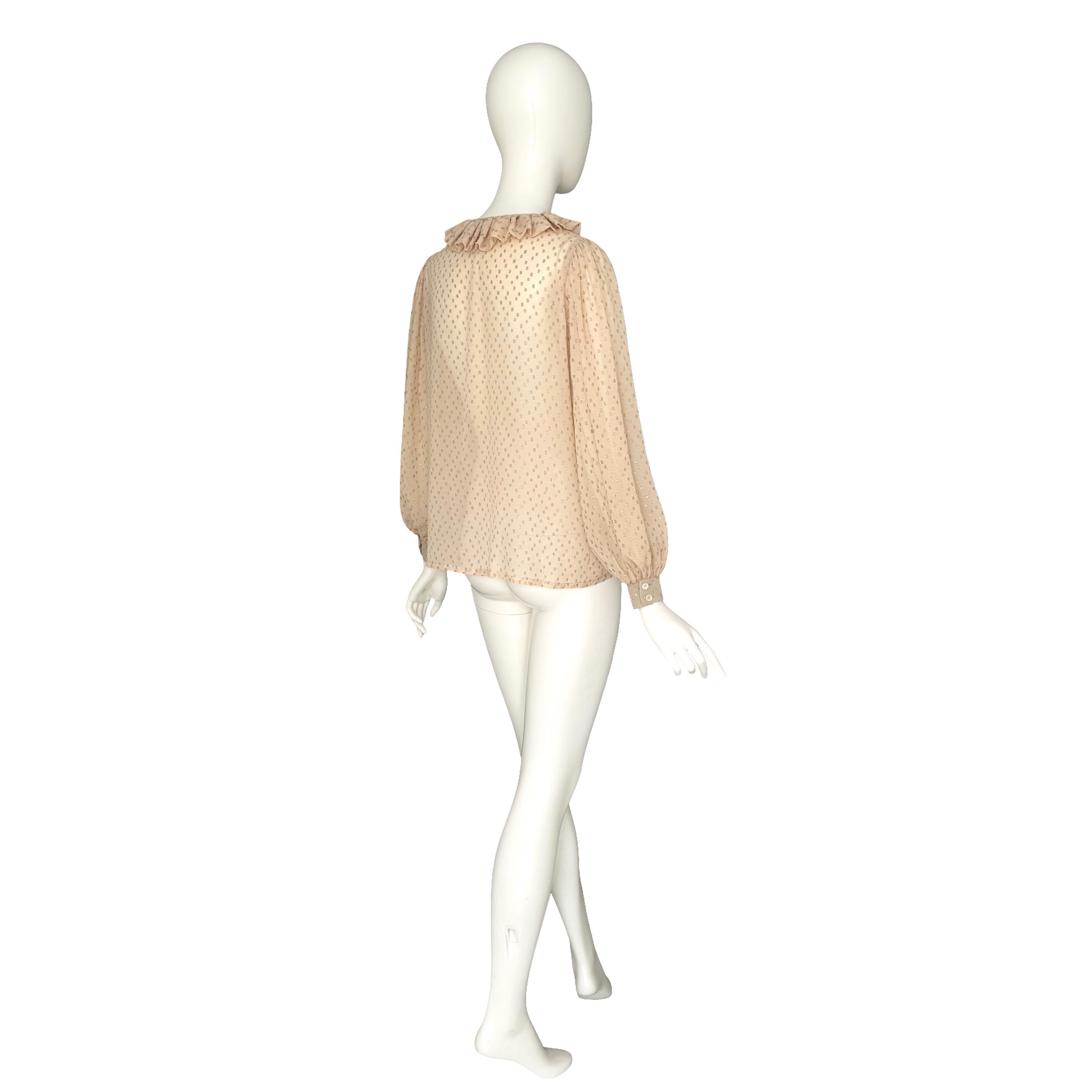 Yves Saint Laurent Rive Gauche FW 1978 Camicetta vintage in seta crema e Dot Dot Oro in vendita 11