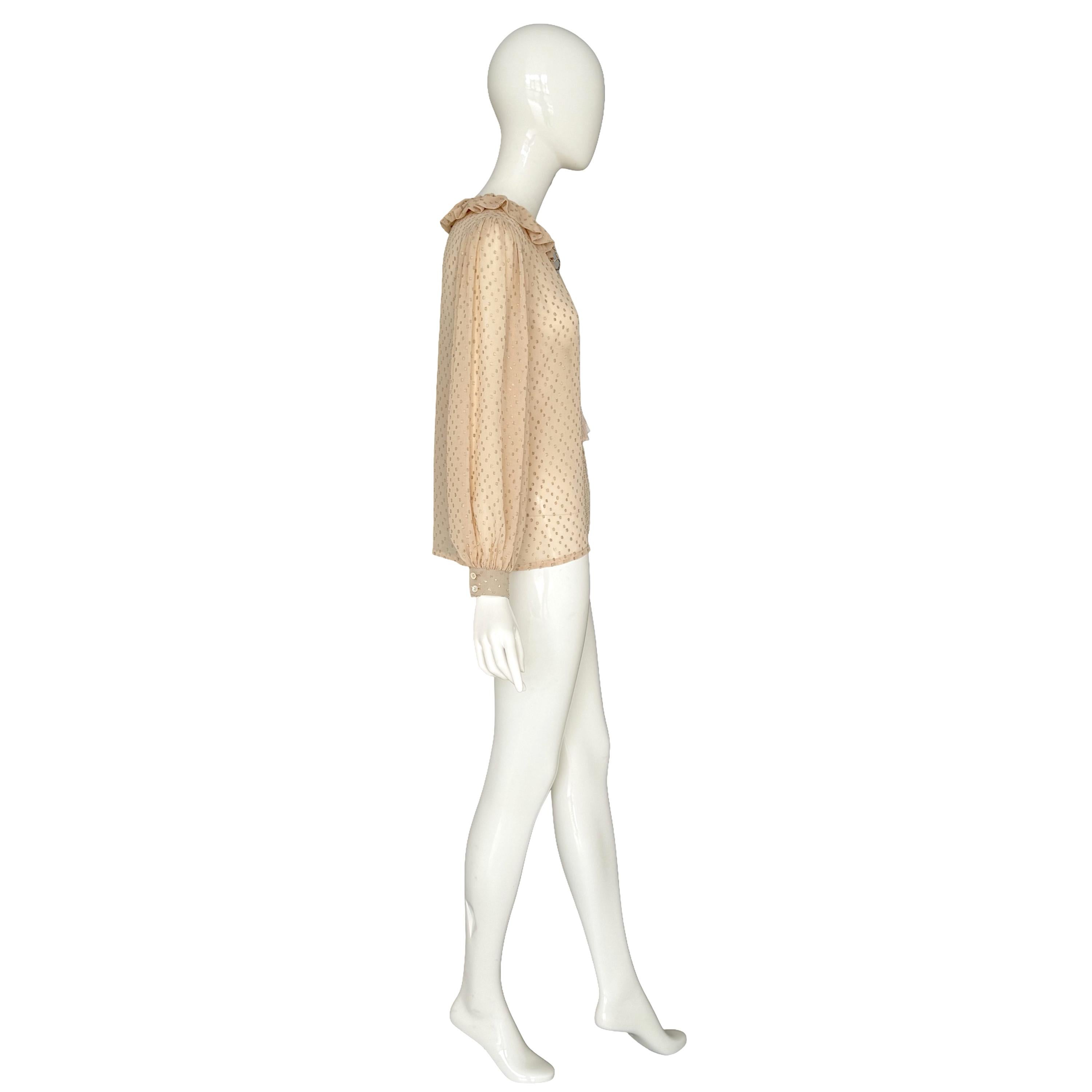 Yves Saint Laurent Rive Gauche FW 1978 Camicetta vintage in seta crema e Dot Dot Oro in vendita 12
