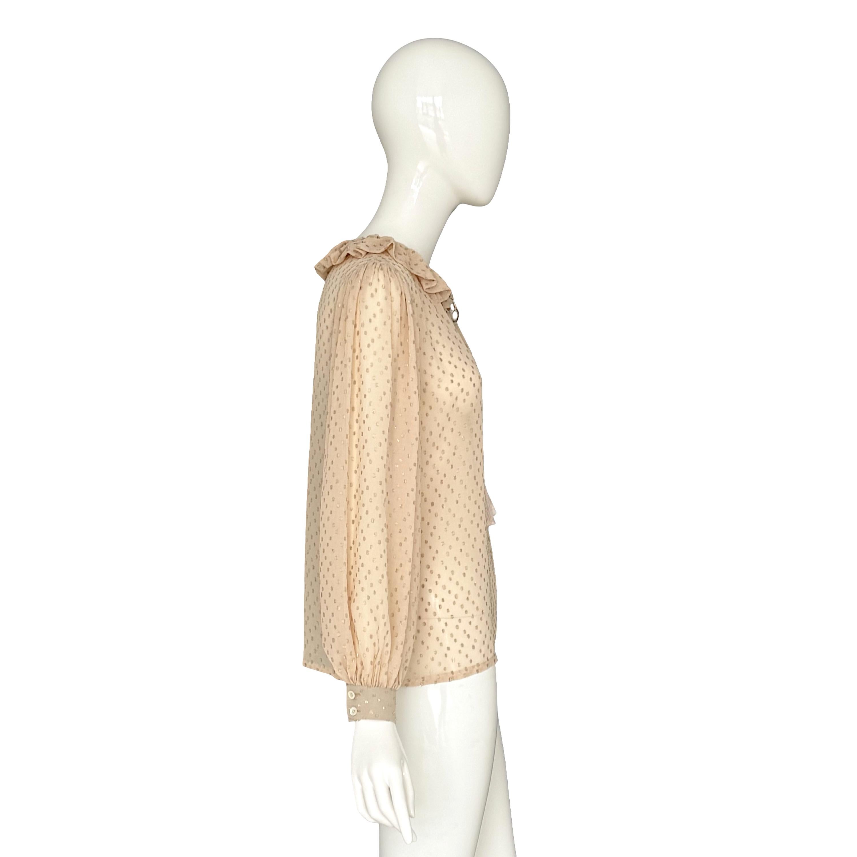 Yves Saint Laurent Rive Gauche FW 1978 Camicetta vintage in seta crema e Dot Dot Oro in vendita 13