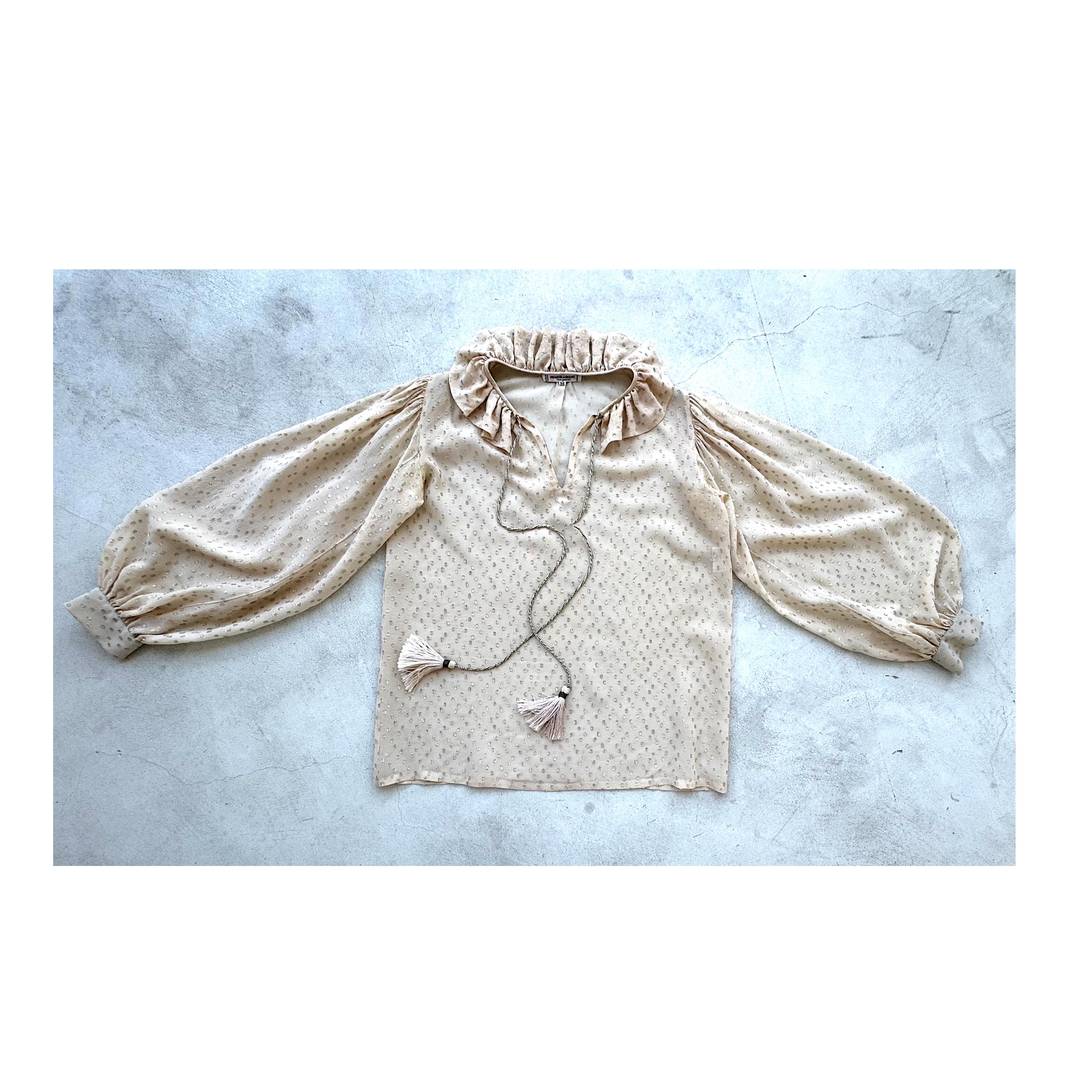 Yves Saint Laurent Rive Gauche FW 1978 Camicetta vintage in seta crema e Dot Dot Oro in vendita 14