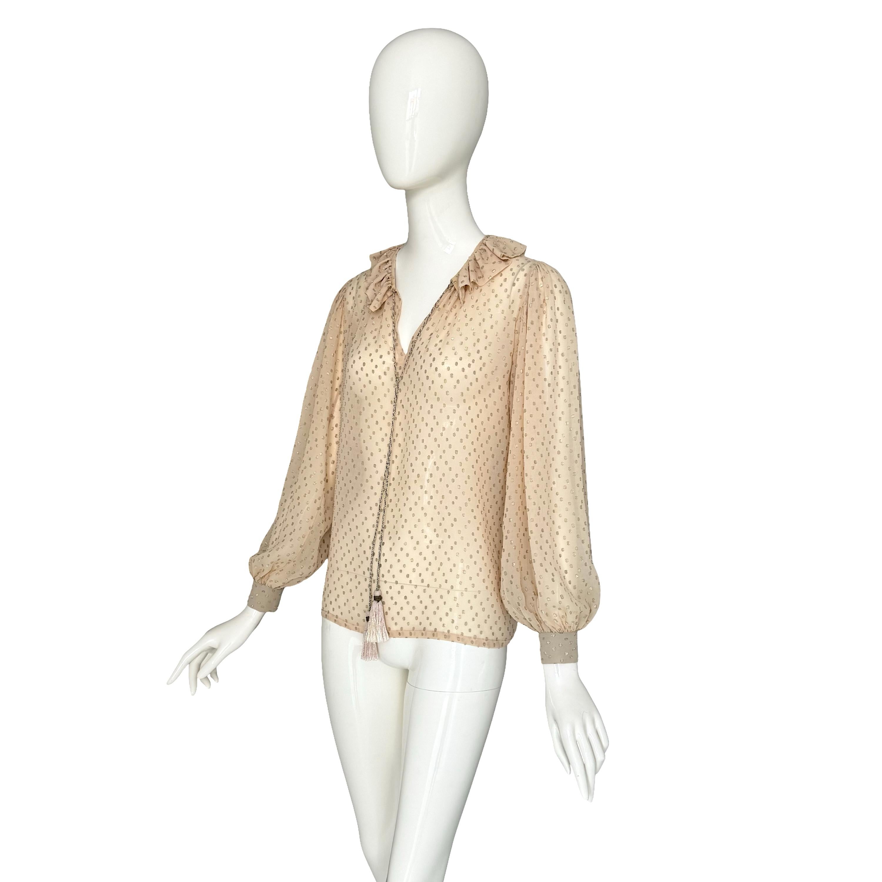 Yves Saint Laurent Rive Gauche FW 1978 Camicetta vintage in seta crema e Dot Dot Oro in vendita 2