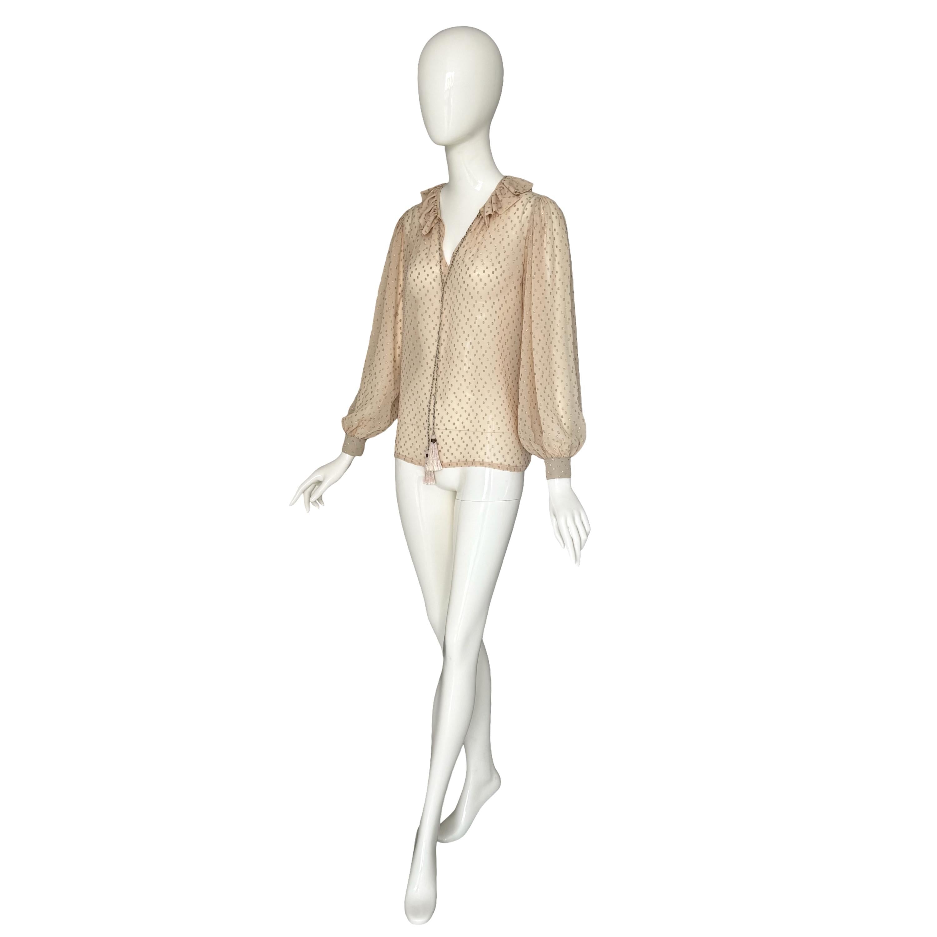 Yves Saint Laurent Rive Gauche FW 1978 Camicetta vintage in seta crema e Dot Dot Oro in vendita 3