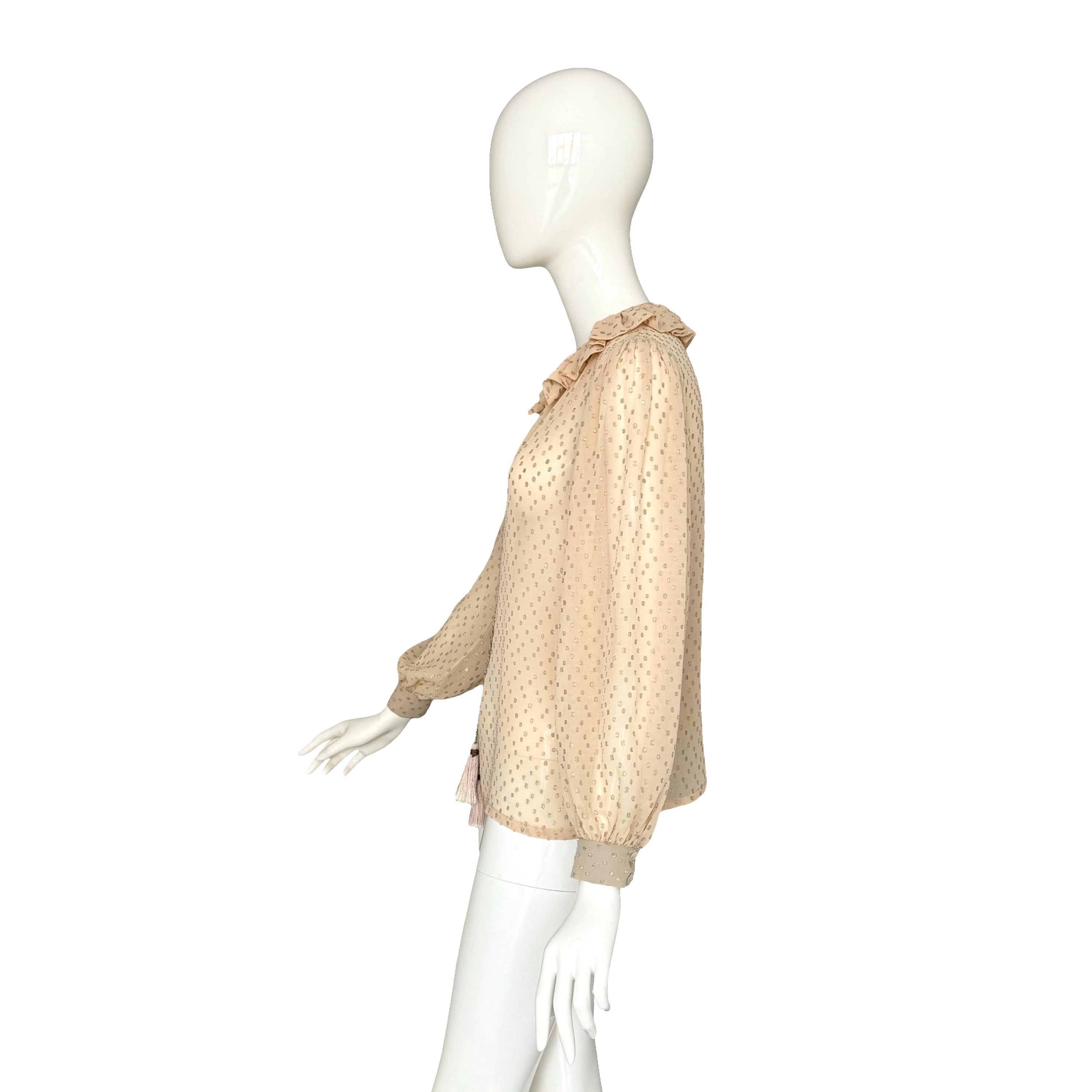 Yves Saint Laurent Rive Gauche FW 1978 Camicetta vintage in seta crema e Dot Dot Oro in vendita 4