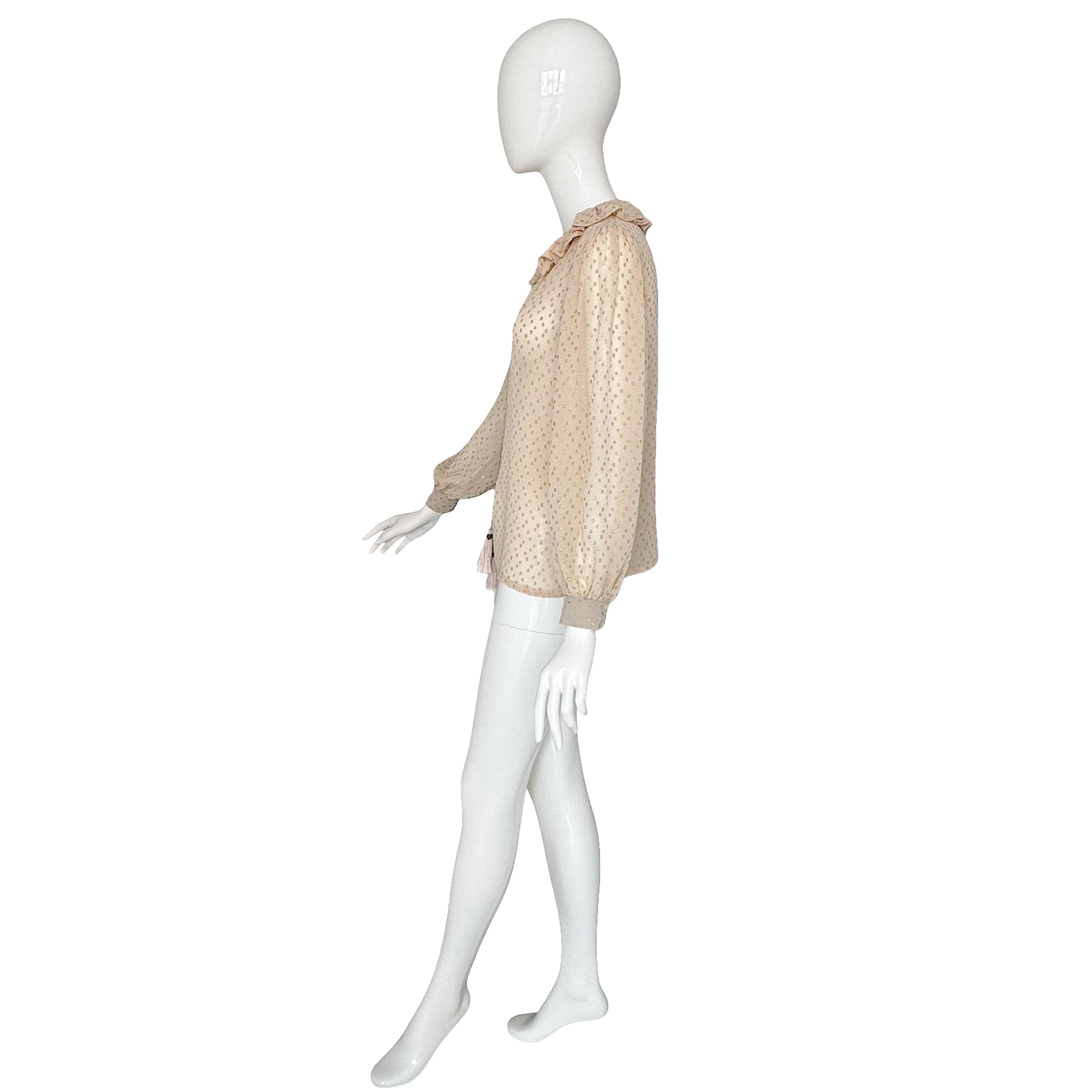 Yves Saint Laurent Rive Gauche FW 1978 Camicetta vintage in seta crema e Dot Dot Oro in vendita 5