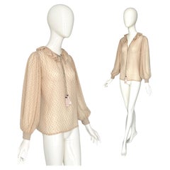 Yves Saint Laurent Rive Gauche FW 1978 Camicetta vintage in seta crema e Dot Dot Oro