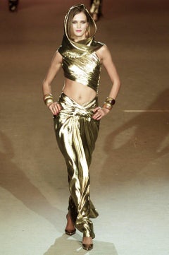 Yves Saint Laurent Rive Gauche FW 1991 Miley Cyrus "Flowers" Gold Lame Culottes