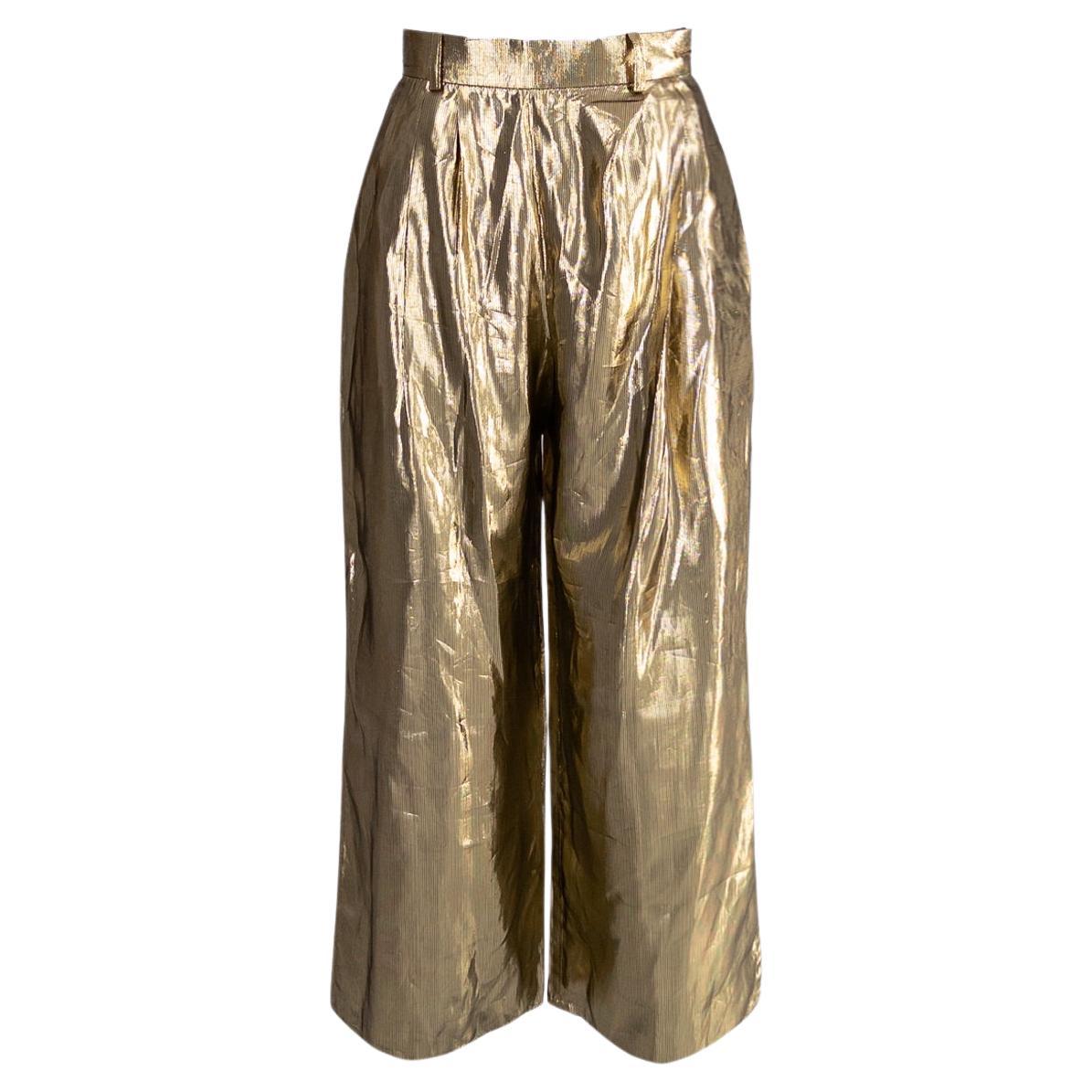 Yves Saint Laurent Rive Gauche FW 1991 Miley Cyrus "Flowers" Gold Lame Culottes For Sale