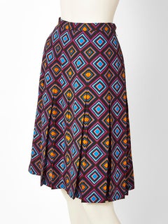Yves Saint Laurent Rive Gauche Geometric Print Wool Challis Skirt