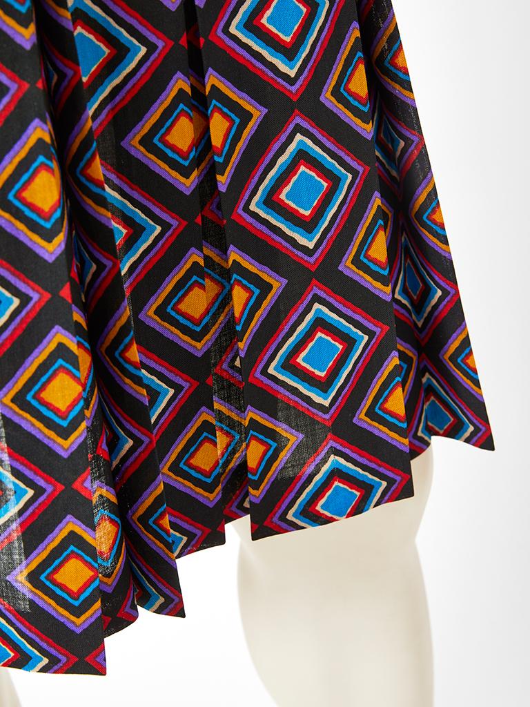 Black Yves Saint Laurent Rive Gauche Geometric Print Wool Challis Skirt