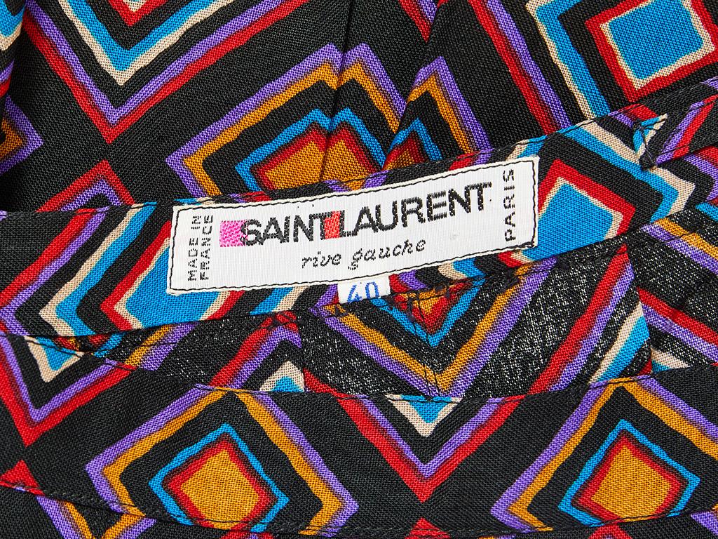 Yves Saint Laurent Rive Gauche Geometric Print Wool Challis Skirt In Good Condition In New York, NY