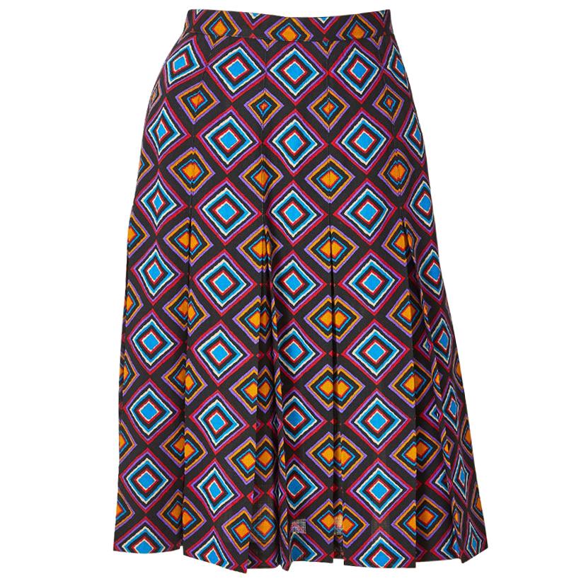Yves Saint Laurent Rive Gauche Geometric Print Wool Challis Skirt