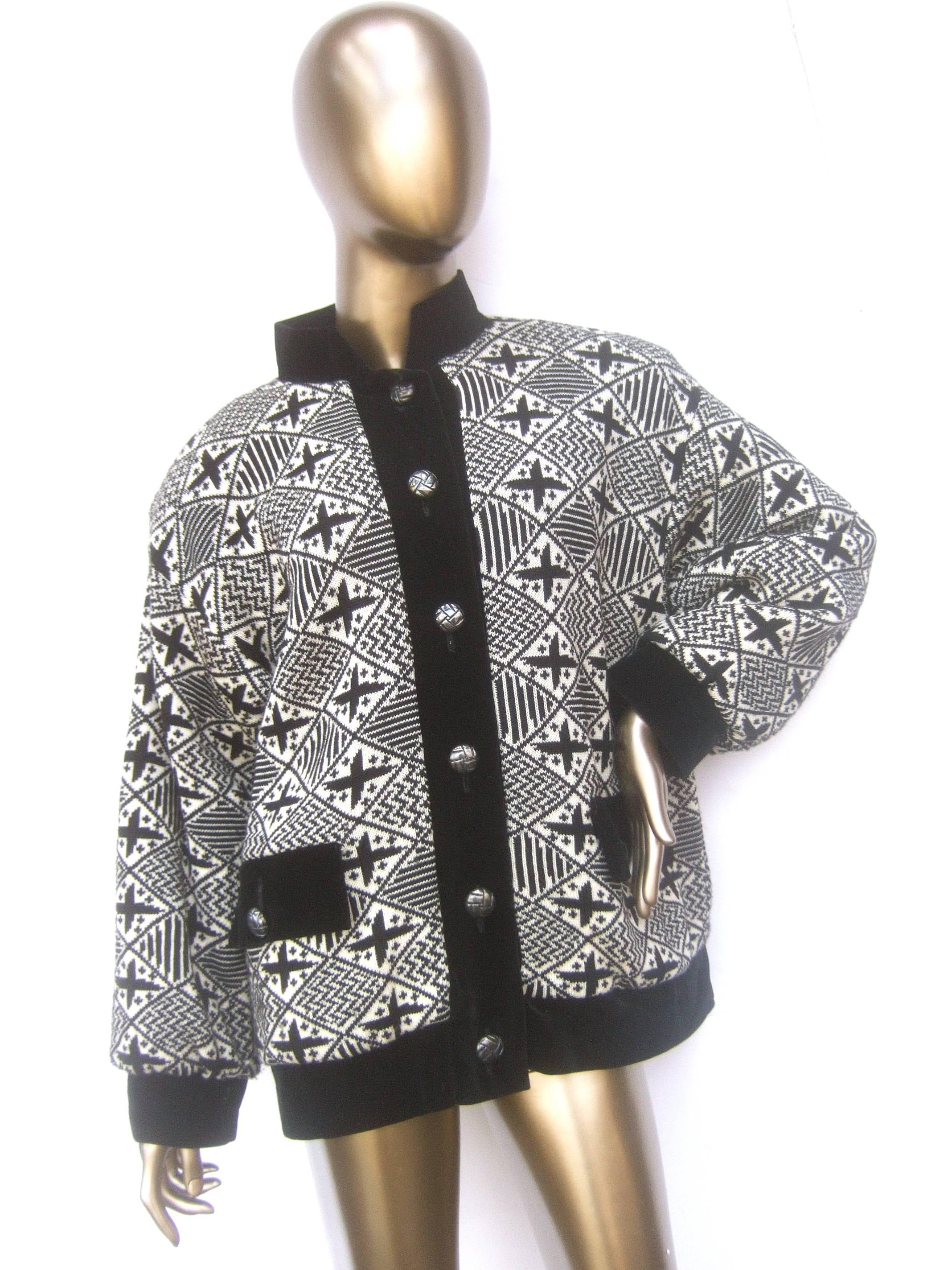 Gray Yves Saint Laurent Rive Gauche Geometric Wool Knit Boxy Jacket circa 1970s 