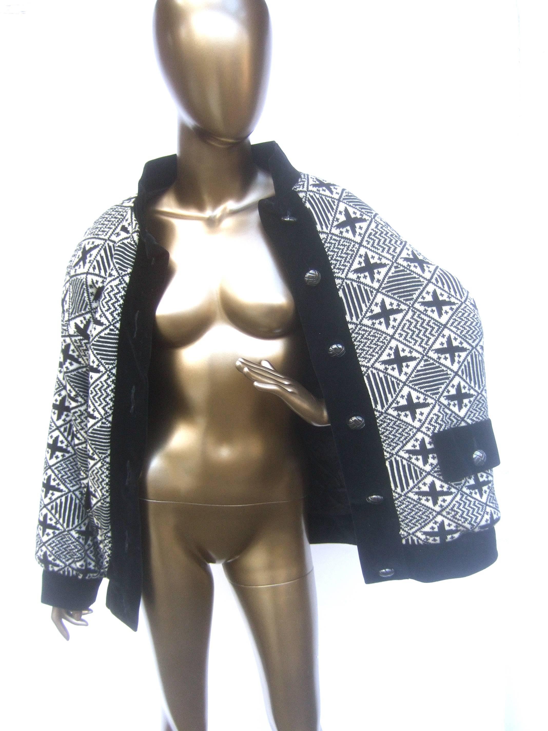 Yves Saint Laurent Rive Gauche Geometric Wool Knit Boxy Jacket circa 1970s  In Good Condition In University City, MO