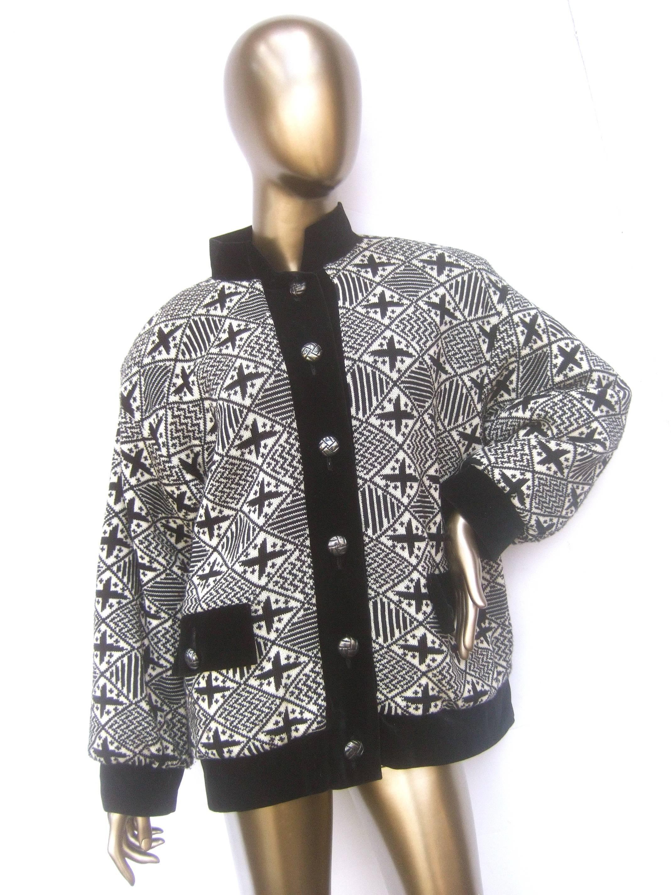 Women's Yves Saint Laurent Rive Gauche Geometric Wool Knit Boxy Jacket circa 1970s 