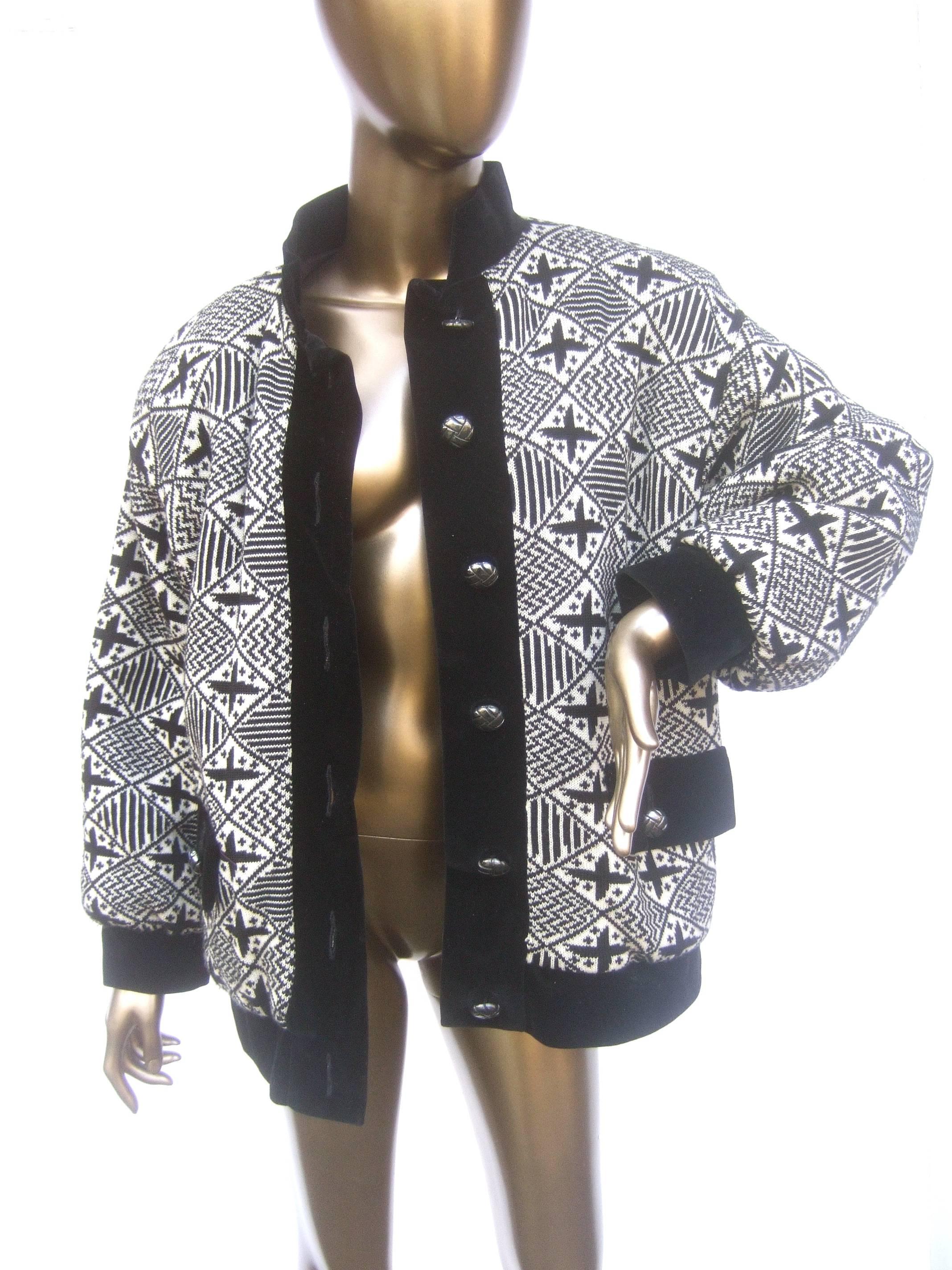 Yves Saint Laurent Rive Gauche Geometric Wool Knit Boxy Jacket circa 1970s  1