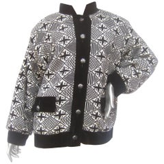 Vintage Yves Saint Laurent Rive Gauche Geometric Wool Knit Boxy Jacket circa 1970s