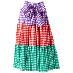 Yves Saint Laurent Rive Gauche Gingham Patterned Tiered Skirt