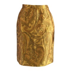 Yves Saint Laurent Rive Gauche Gold & Bronze Lamé Paisley Brocade Skirt, 1980s