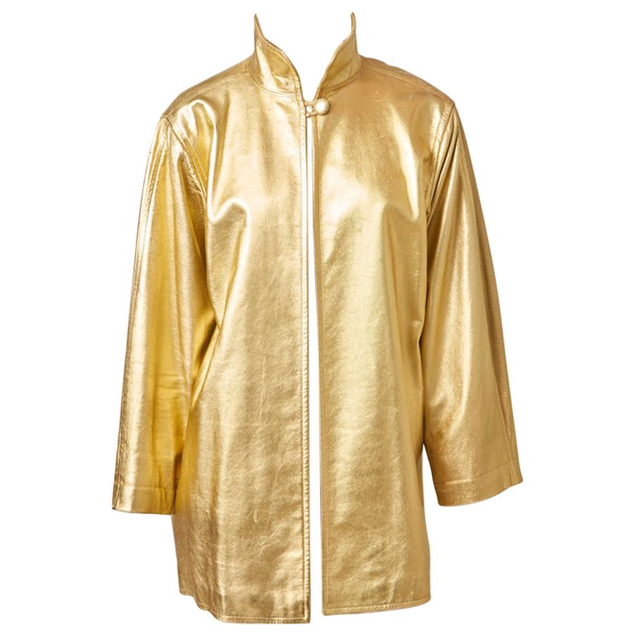 Yves Saint Laurent Rive Gauche Gold Leather Jacket