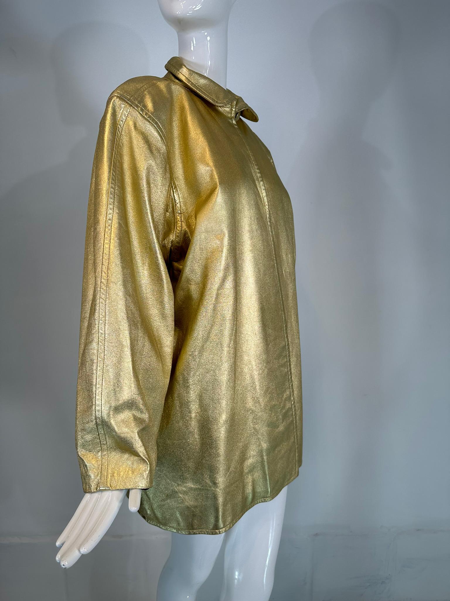 Yves Saint Laurent Rive Gauche, giacca in pelle dorata con chiusura a bottone singolo, anni '80 in vendita 5