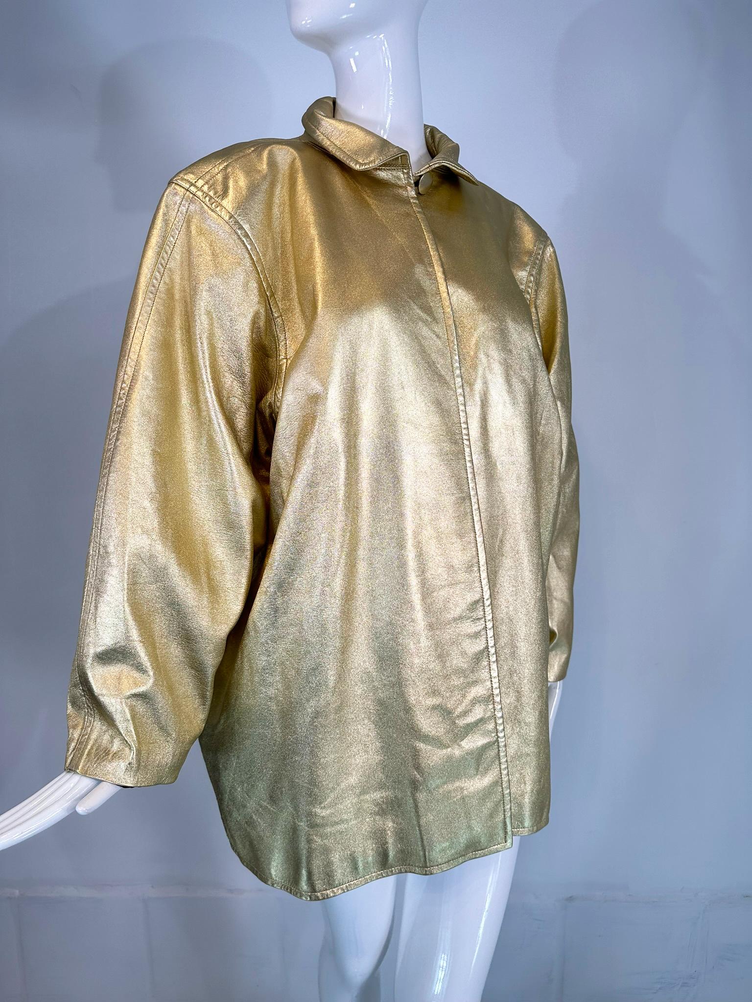 Yves Saint Laurent Rive Gauche, giacca in pelle dorata con chiusura a bottone singolo, anni '80 in vendita 6