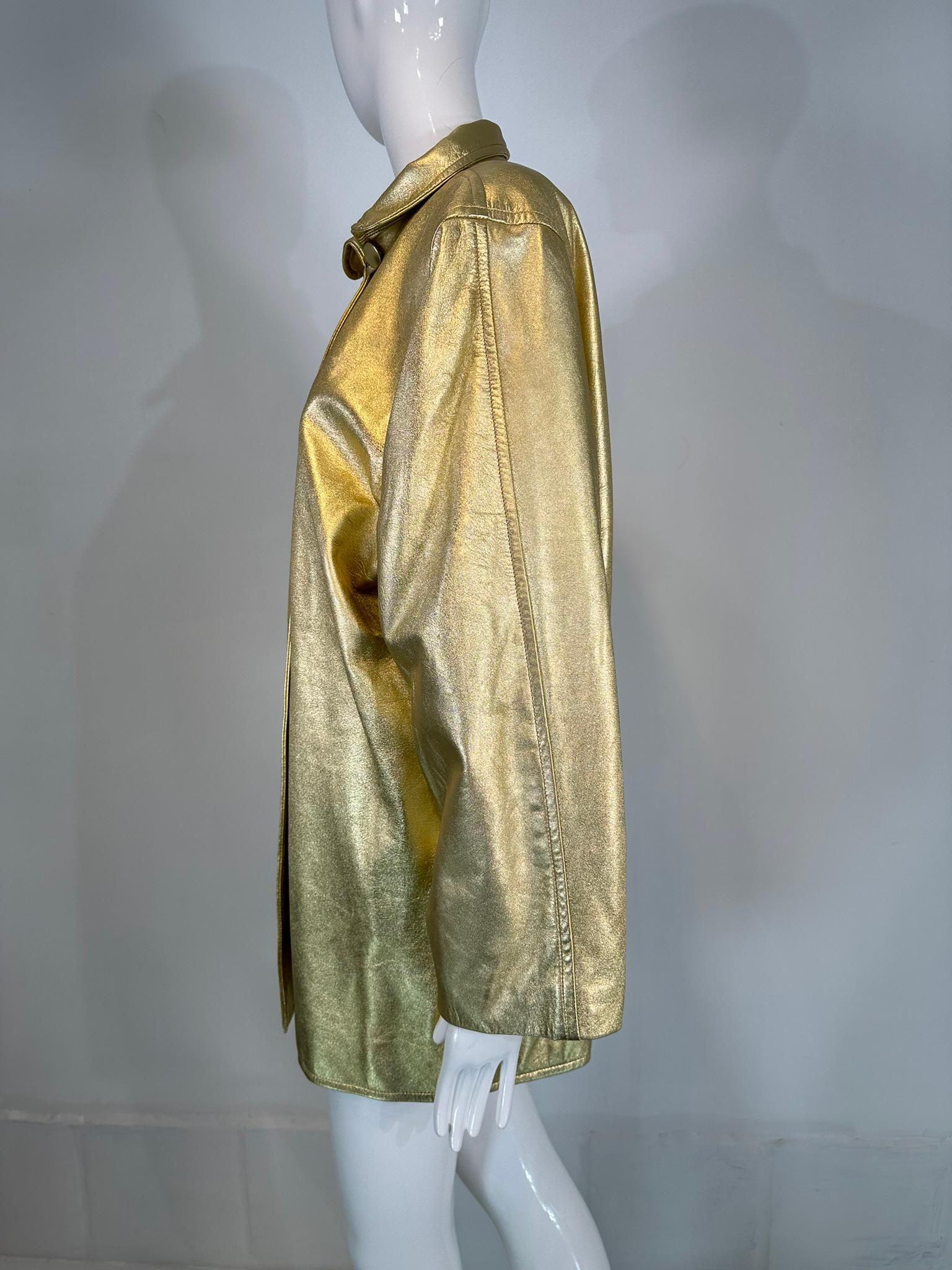 Yves Saint Laurent Rive Gauche, giacca in pelle dorata con chiusura a bottone singolo, anni '80 In condizioni buone in vendita a West Palm Beach, FL