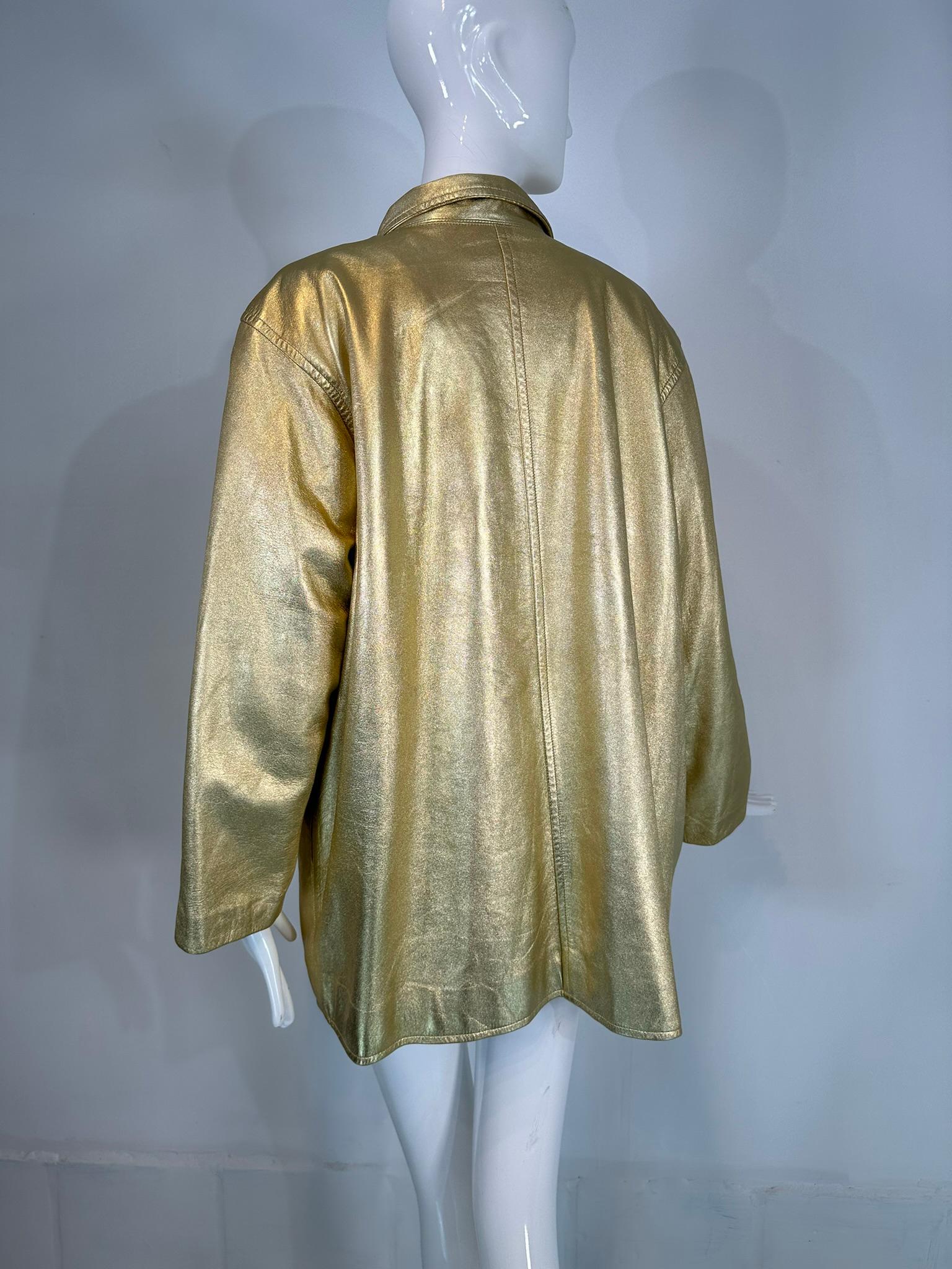 Yves Saint Laurent Rive Gauche, giacca in pelle dorata con chiusura a bottone singolo, anni '80 in vendita 1