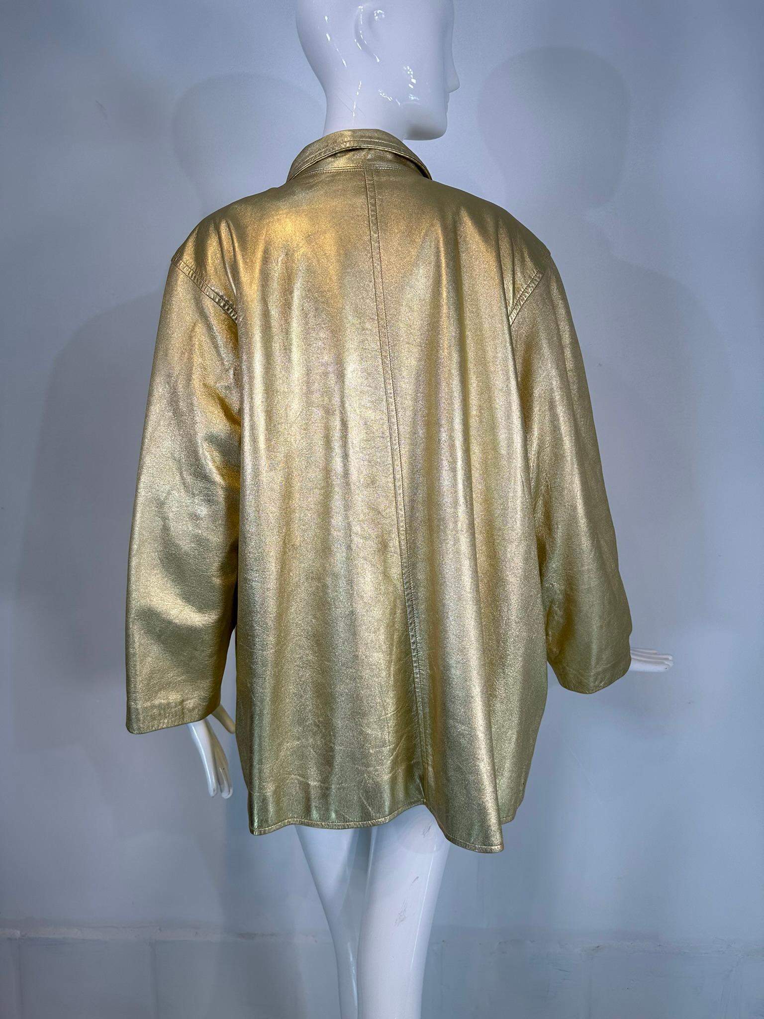 Yves Saint Laurent Rive Gauche, giacca in pelle dorata con chiusura a bottone singolo, anni '80 in vendita 2