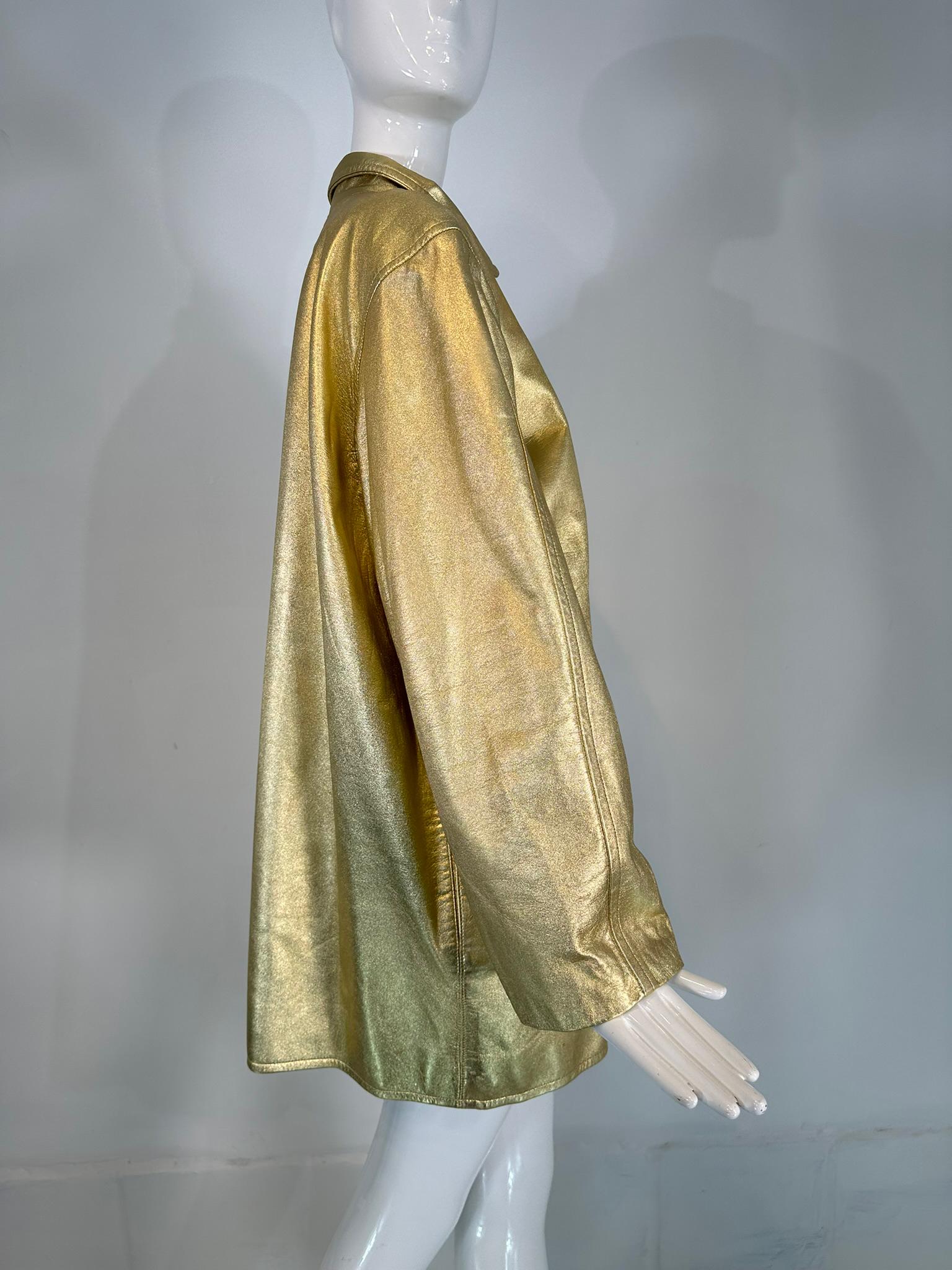 Yves Saint Laurent Rive Gauche, giacca in pelle dorata con chiusura a bottone singolo, anni '80 in vendita 3