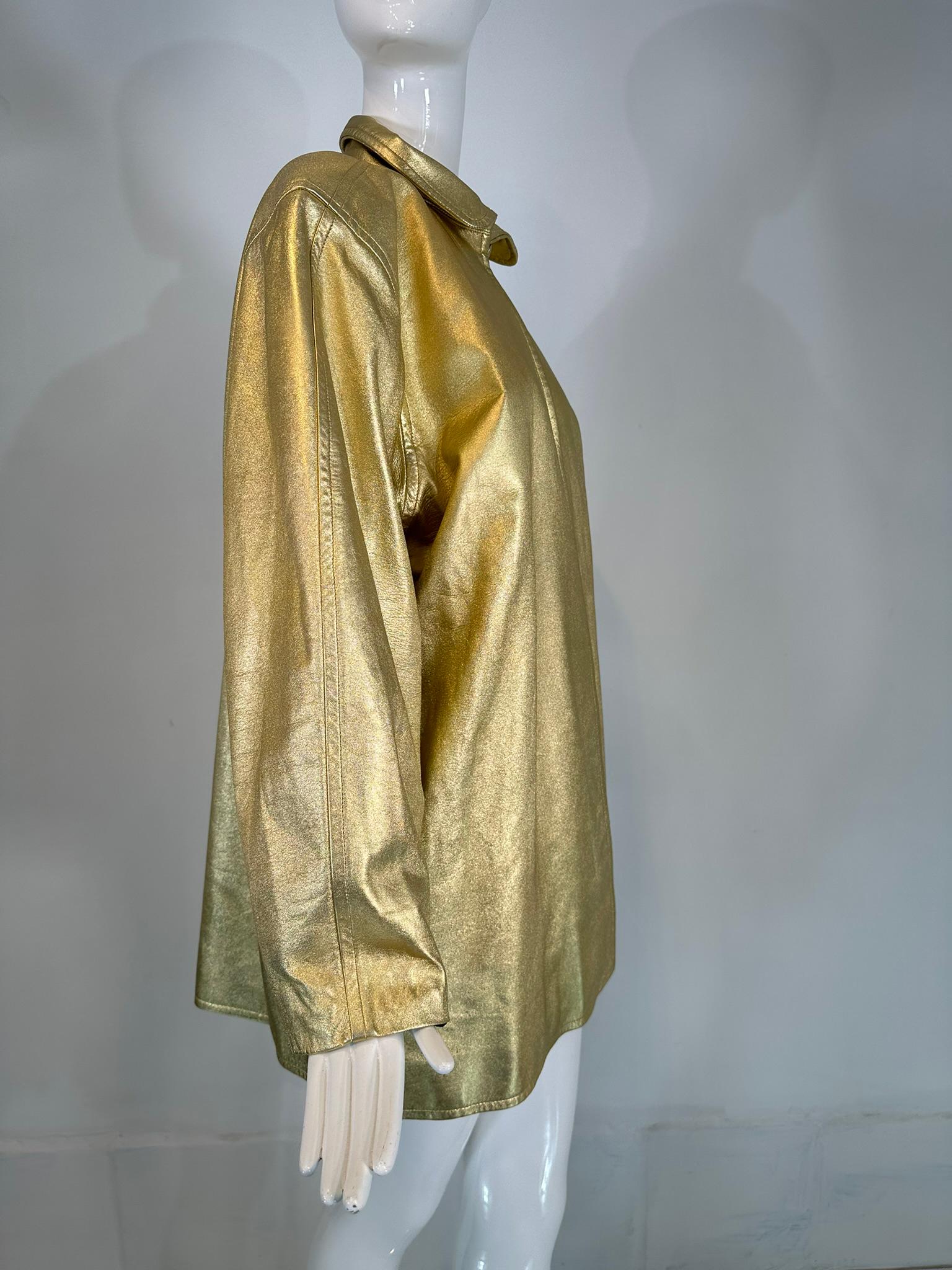 Yves Saint Laurent Rive Gauche, giacca in pelle dorata con chiusura a bottone singolo, anni '80 in vendita 4