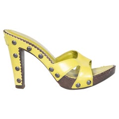 Yves Saint Laurent Rive Gauche Green Leather Studded Sandals Size IT 37