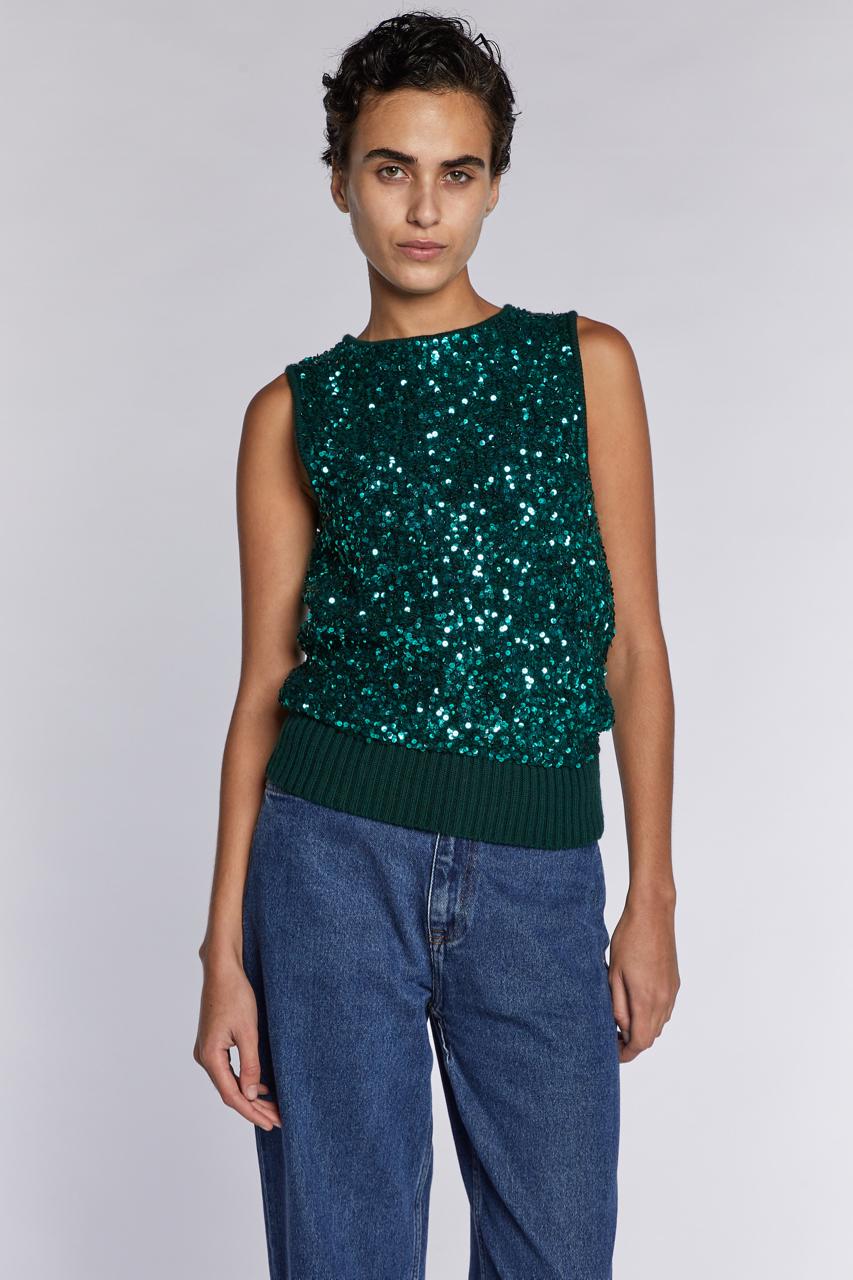 Yves Saint Laurent Rive Gauche Top in maglia con paillettes verde anni '90 in vendita 5