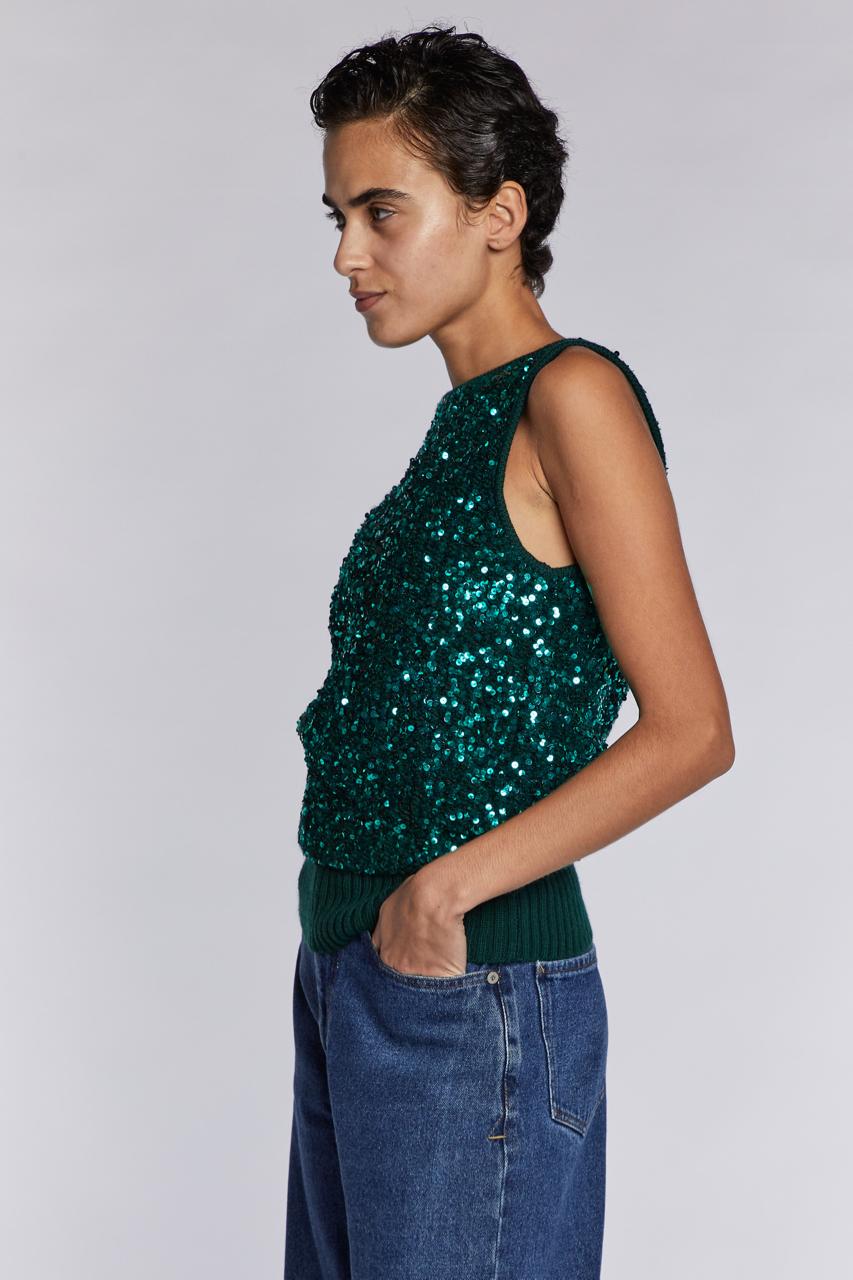 Donna Yves Saint Laurent Rive Gauche Top in maglia con paillettes verde anni '90 in vendita
