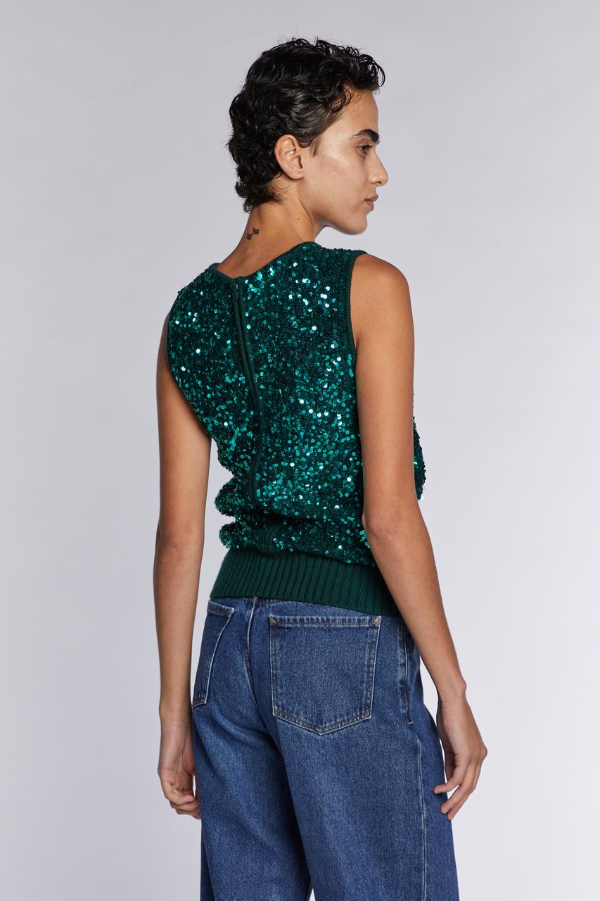 Yves Saint Laurent Rive Gauche Top in maglia con paillettes verde anni '90 in vendita 3
