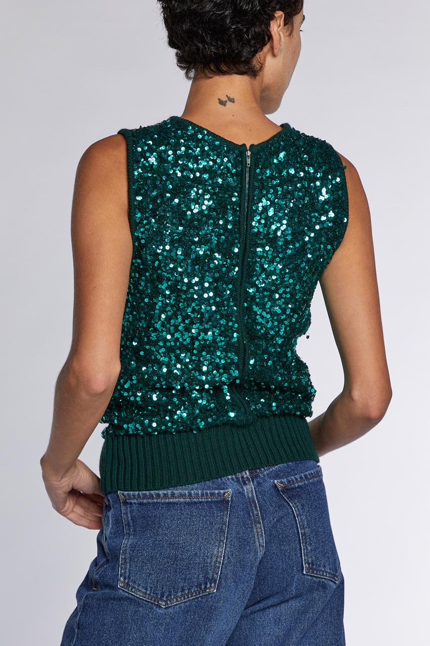 Yves Saint Laurent Rive Gauche Top in maglia con paillettes verde anni '90 in vendita 4