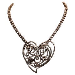 Retro Yves Saint Laurent Rive Gauche Heart Pendant Necklace 1980s