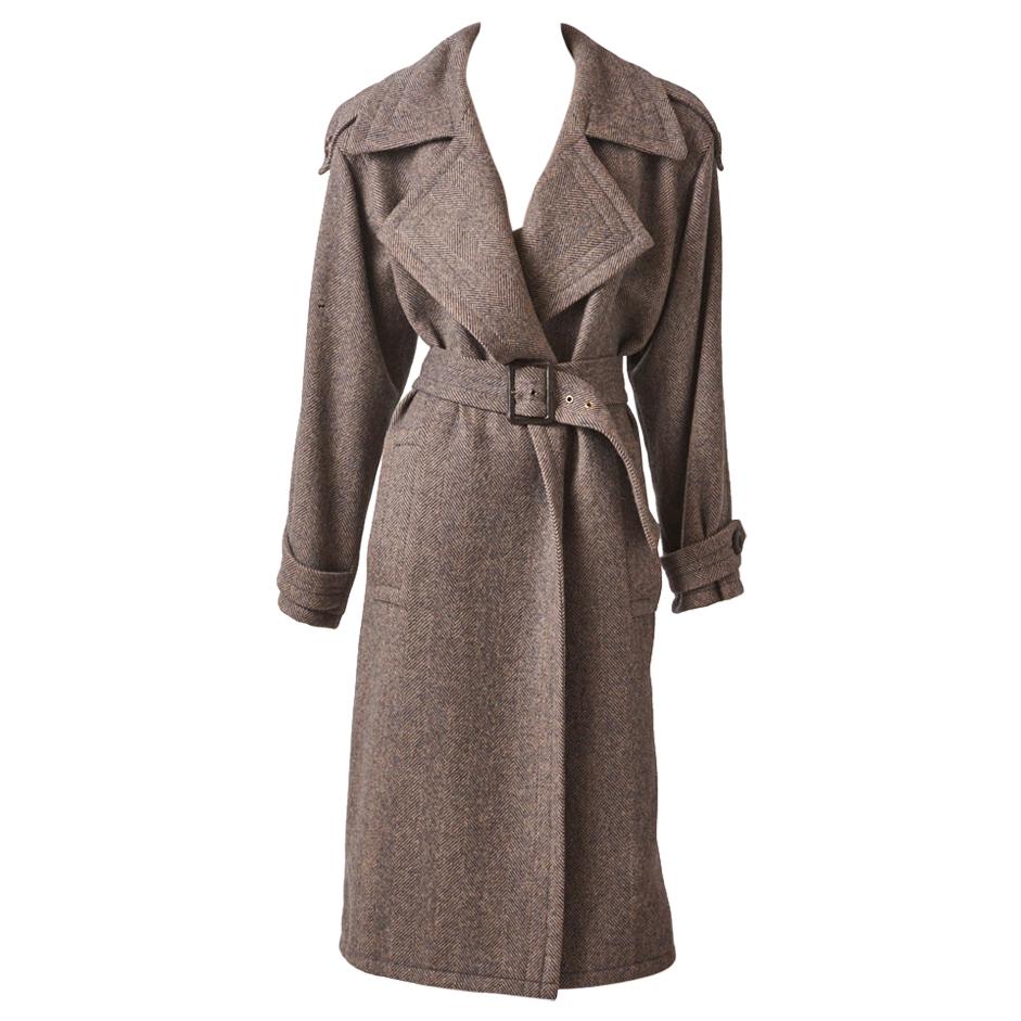 Yves Saint Laurent Rive Gauche Herringbone Tweed Belted Coat