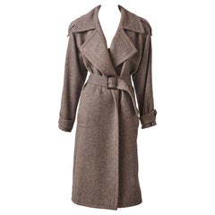 Yves Saint Laurent Rive Gauche Herringbone Tweed Belted Coat