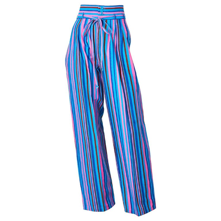 Yves Saint Laurent Rive Gauche High Waist Wide Leg Stripe Pant at 1stDibs