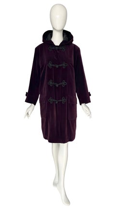 Yves Saint Laurent Rive Gauche Iconic 1970's Vintage Plum Velvet Toggle Coat