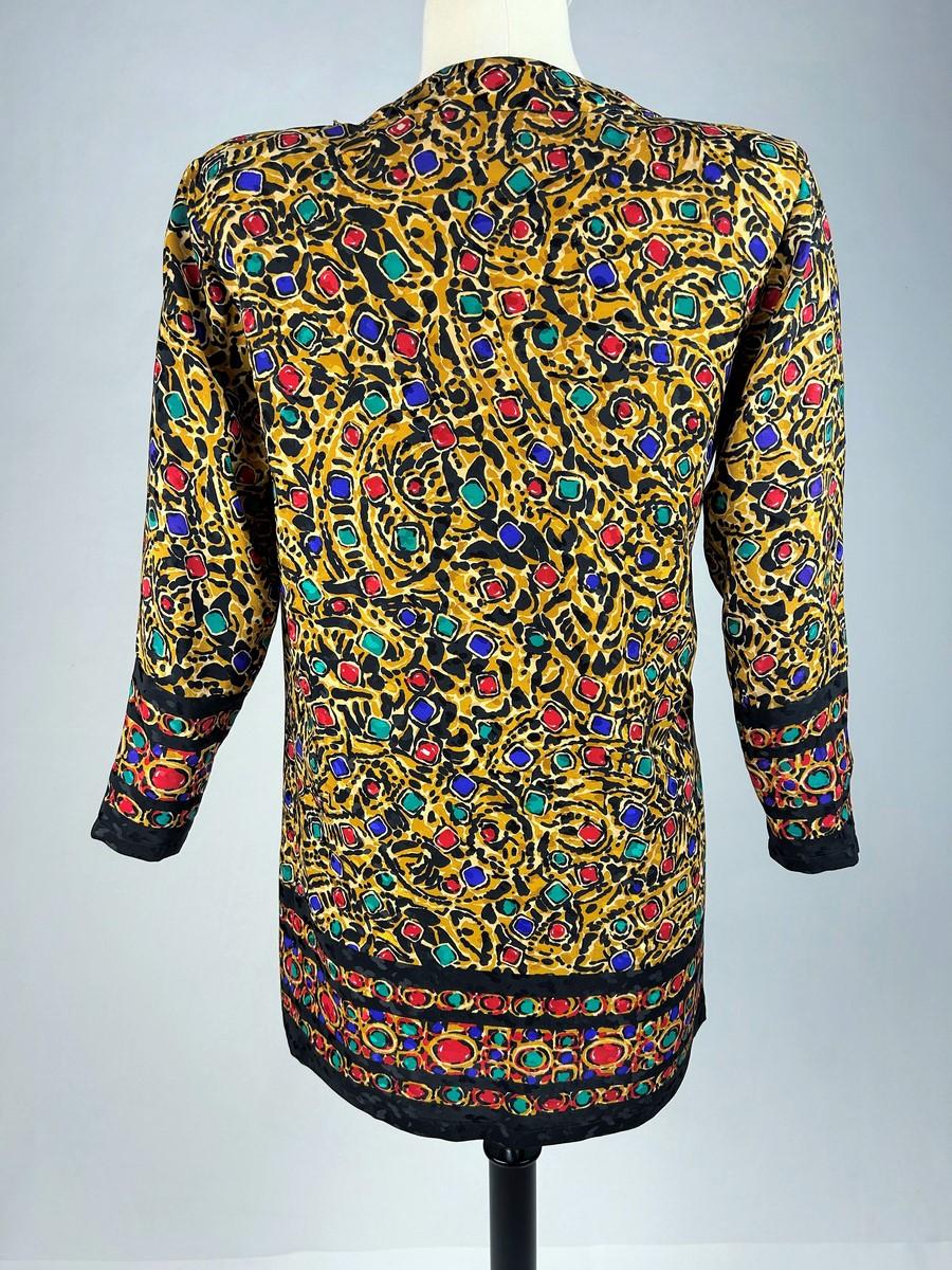 Túnica de damasco estampado estilo joyería Yves Saint Laurent Circa 1980 en venta 7