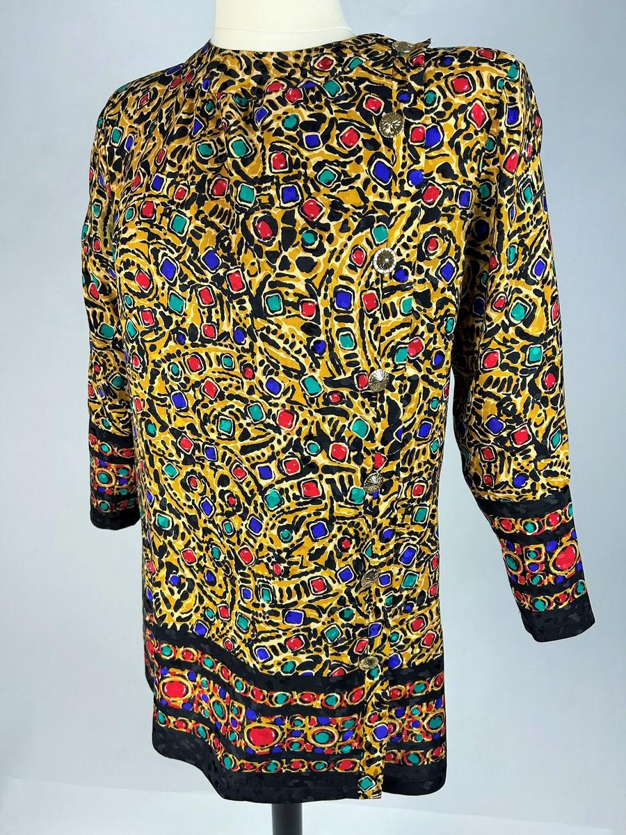 Túnica de damasco estampado estilo joyería Yves Saint Laurent Circa 1980 en venta 1