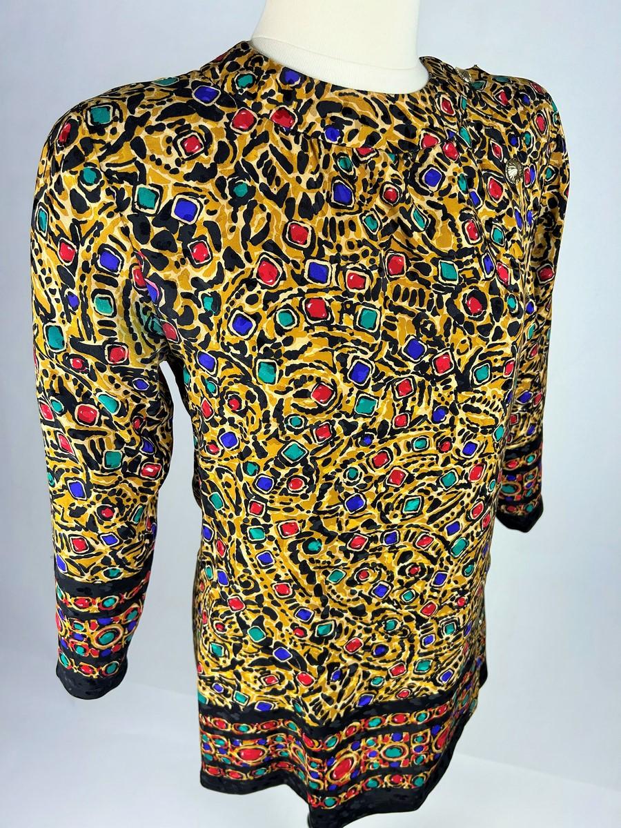 Túnica de damasco estampado estilo joyería Yves Saint Laurent Circa 1980 en venta 4