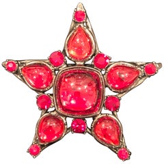 Yves Saint Laurent Rive Gauche Large Cabachon Faux Ruby Vintage Star Pin Brooch