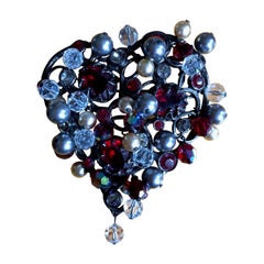 Yves Saint Laurent Rive Gauche Large Heart Pin Brooch with Tremblant Beads
